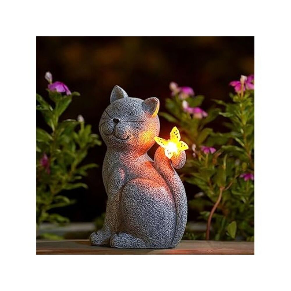 Solar Outdoor Cat Statue Décor